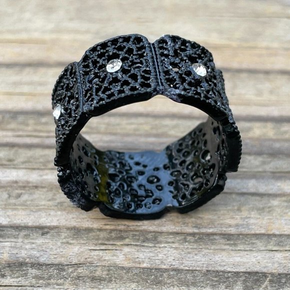 Fashion Ring Black Tone Unisex Jewelry Ring Crystal Accent Rings Size 11 - Picture 10 of 12